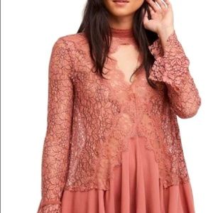 Free people lace tunic dress in rust/rose pink XS